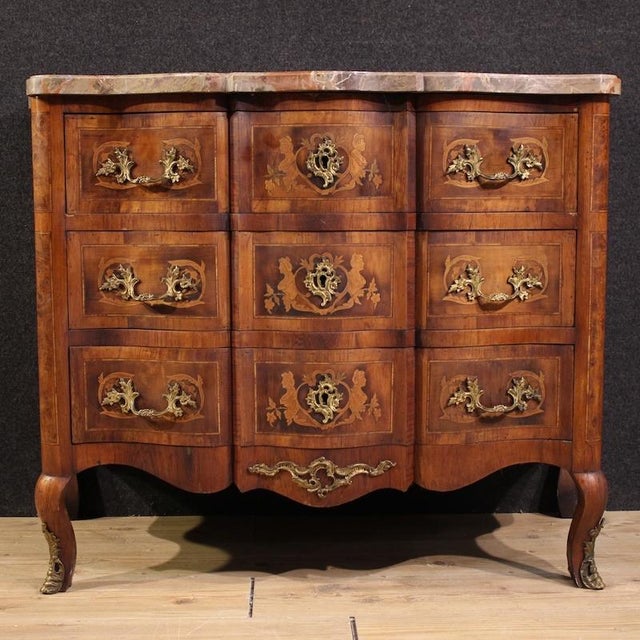 20th Century Louis XV French Inlaid Chest of Drawers, 1930 For Sale - Image 3 of 13