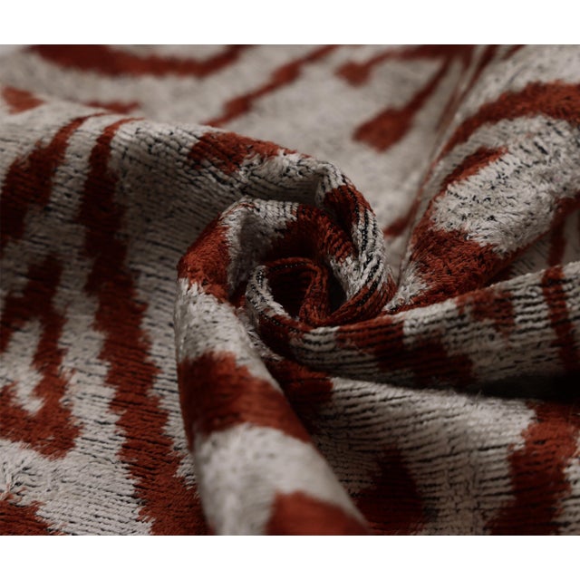 2020s Luxury Handwoven Silk Velvet Ikat Pillow 20x20 Inch – Rust & Ivory For Sale - Image 5 of 8