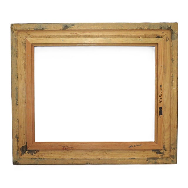 Mid-Century Modern Vintage Wood Picture Frame Gold & Green W/ White Linen Liner Fits 16" X 20" Rabbet Opening For Sale - Image 3 of 3