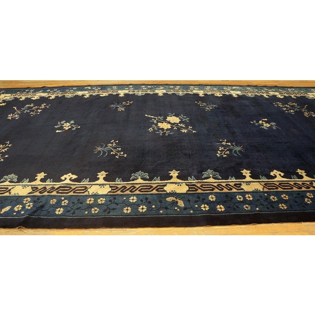 1920s Black Background Color With Floral Design Antique Chinese Peking Rug For Sale - Image 4 of 12