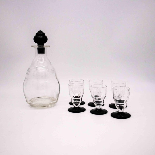Art Deco Liqueur Service in Glass, 1930s, Set of 7 For Sale - Image 3 of 8