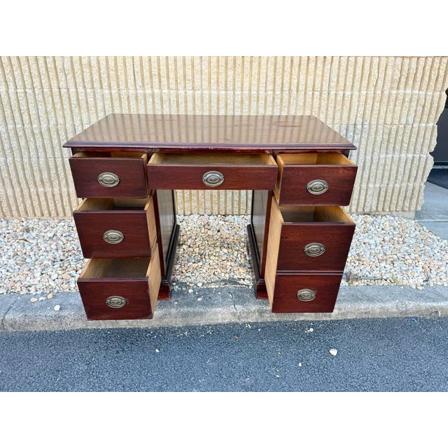 Vintage Victorian Style Mahogany Twin Pedestal Writing Desk. For Sale - Image 11 of 16