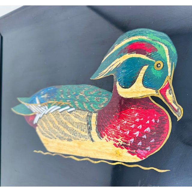 Black Large 18” Vintage Couroc of Monterey Hand-Inlaid Wood Duck Tray - Collector Grade For Sale - Image 8 of 16
