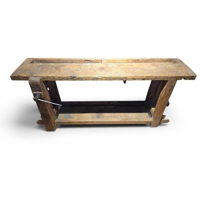 Antique Wooden Carpenters Workbench with Original Patina, 1890 For Sale - Image 3 of 14