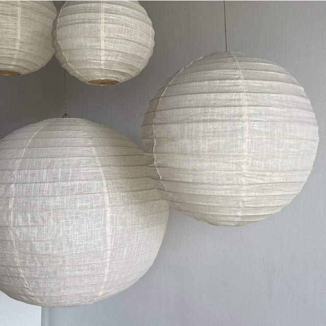 Japanese-Style Rattan and Natural Linen Pendant Light, 1980s For Sale - Image 6 of 17