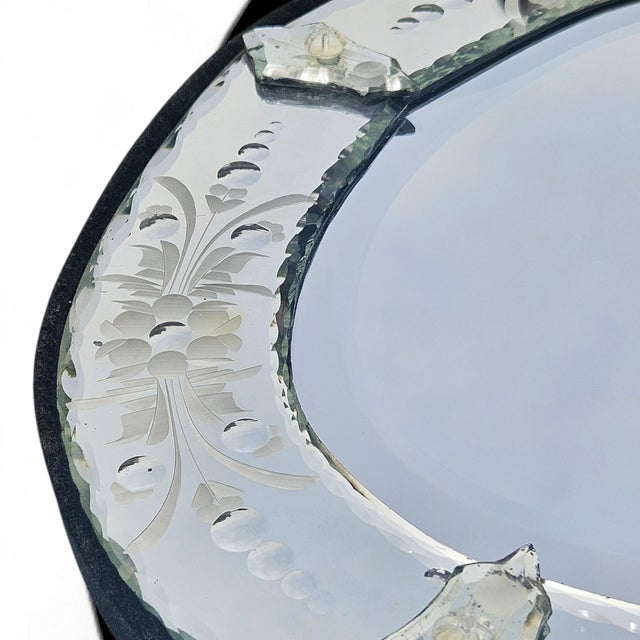 Antique Italian Venetian Etched Glass Cartouche Wall Mirror With Floral Rosettes For Sale In Dallas - Image 6 of 12
