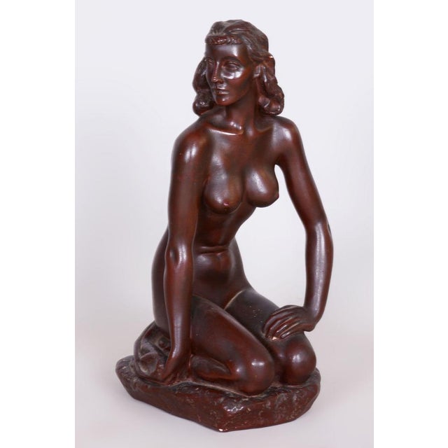 Brown Czech Art Deco Ceramic Nude Woman by J. Lankáš, 1930s For Sale - Image 8 of 8