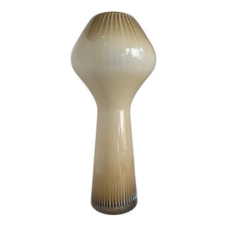 17+ Iin. Massimo Vignelli Venini Fungo Style Murano Beige Striped Art Glass Vase For Sale