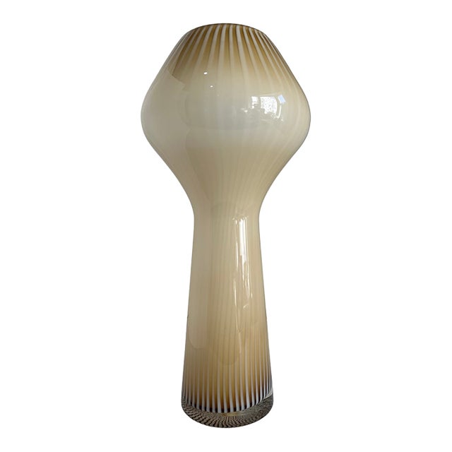 17+ Iin. Massimo Vignelli Venini Fungo Style Murano Beige Striped Art Glass Vase For Sale
