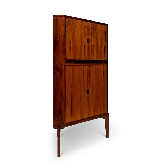 Brown Vintage Danish Mid-Century Rosewood Corner Bar Cabinet For Sale - Image 8 of 12