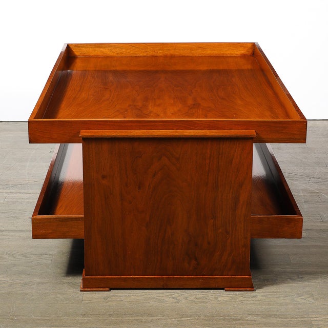 Art Deco Two-Tier Rectilinear Book-Matched Walnut Raised Border Cocktail Table For Sale - Image 9 of 10