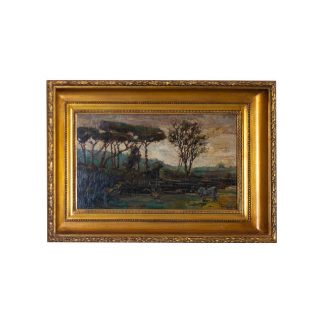 Mello Junior, Cow by River, Portugal, 20th Century, Oil on Wood, Framed For Sale - Image 7 of 7