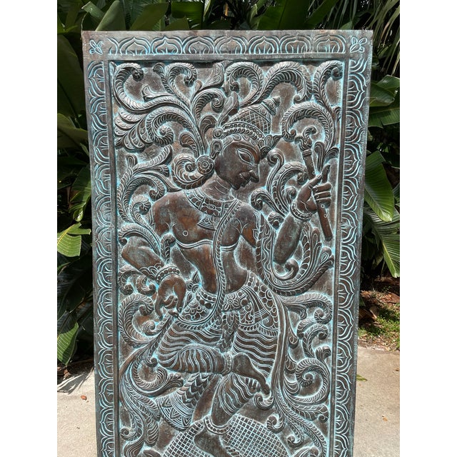 Vintage Wall Decor Barn Door Panel Dancing Krishna Carving Wall Hanging 72 For Sale - Image 4 of 5