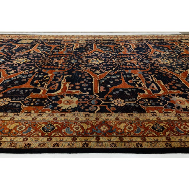 16x25 Modern Bidjar Style Navy Blue & Rust Wool Area Rug Geometric Lattice For Sale - Image 12 of 13