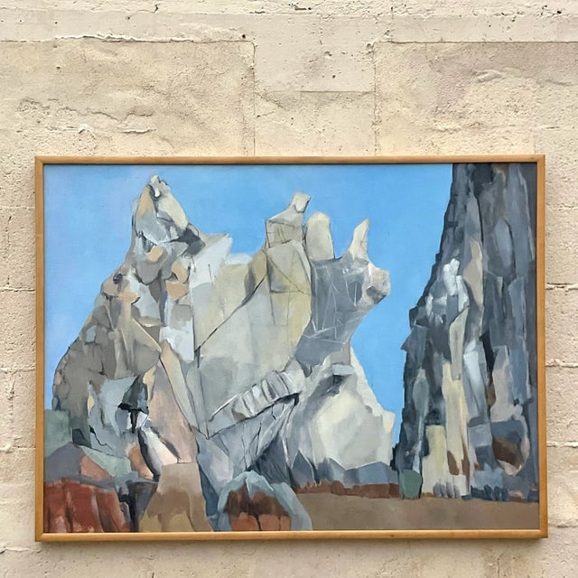 Late 20th Century Vintage Boho Modernist Landscape Oil on Canvas Painting For Sale - Image 5 of 7