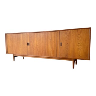 1960s Danish Modern Arne Vodder / Model Os-36 Teak Tambour Door Credenza For Sale
