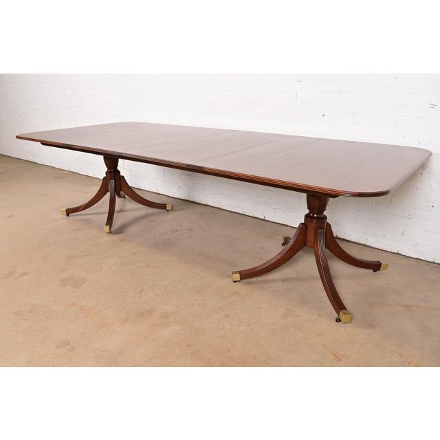 Baker Furniture Historic Charleston Georgian Banded Mahogany Double Pedestal Extension Dining Table, Newly Refinished For Sale - Image 13 of 13