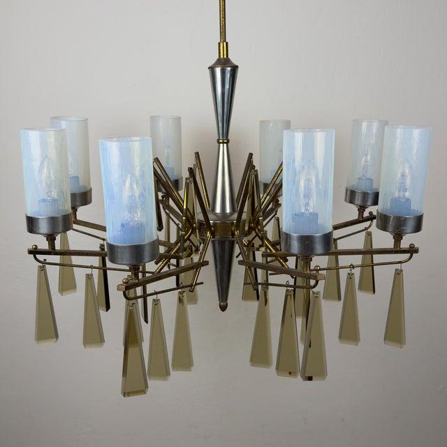 Mid-Century Modern Large Mid-Century Italian Sculptural Chandelier in Brass and Glass, Italy, 1950s For Sale - Image 3 of 18
