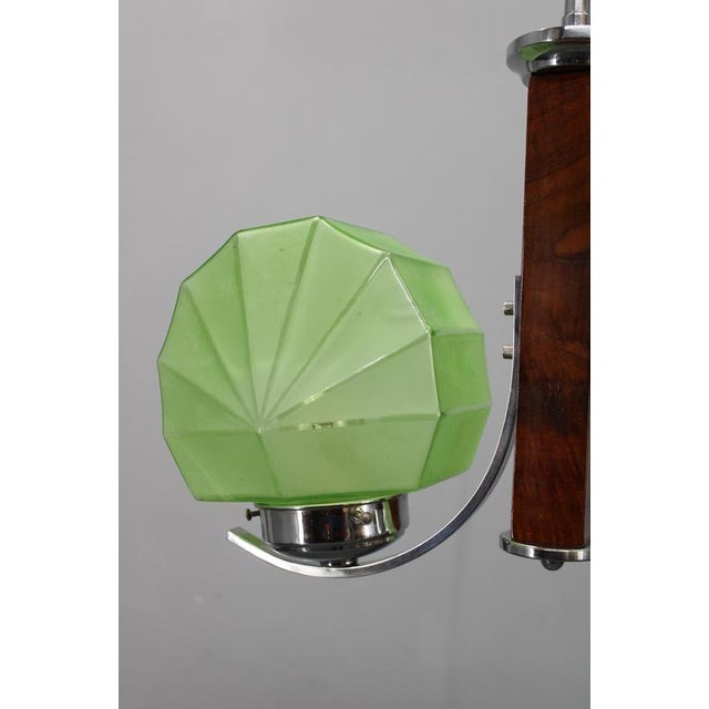 Art Deco Chandelier with Green Glass Shades, Czechoslovakia, 1930s For Sale - Image 4 of 14