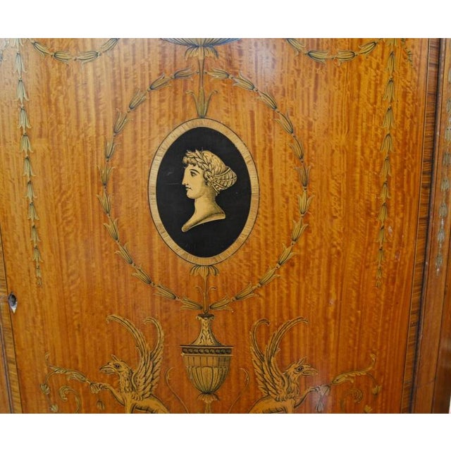 Hollywood Regency Regency Adams Style Demi Lune Cabinet in Satinwood For Sale - Image 3 of 7