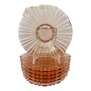 Anchor Hocking "Old Cafe" Pink Depression Glass 2 Handle Plates. Set of 6