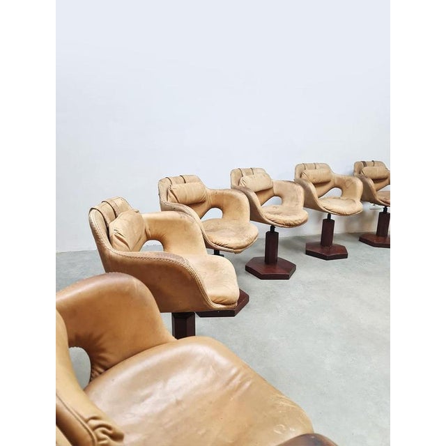 Vintage Leather Swivel Chairs, 1950s, Set of 6 For Sale - Image 3 of 4