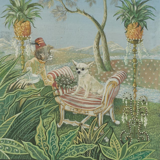 Pair of Vintage Whimsical Paintings of Dogs in Decorative Frames by Stephanie Hoppen For Sale - Image 16 of 18