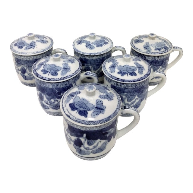 Chinese Porcelain Covered Tea Cups Set of 6 Chairish