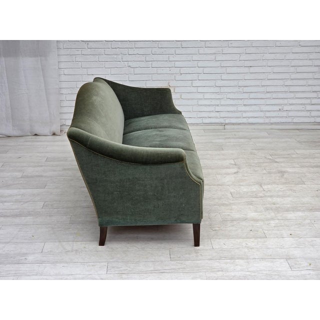 3-Seater Danish Sofa in Green Furniture Velour, 1960s For Sale - Image 4 of 15