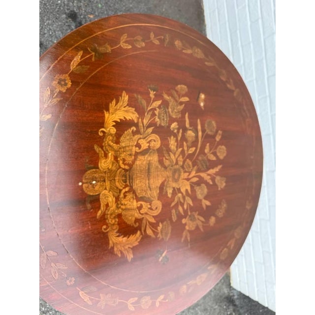 Mid 20th Century Charles X French-Style Marquetry Inlaid Pedestal Center Table For Sale - Image 4 of 15