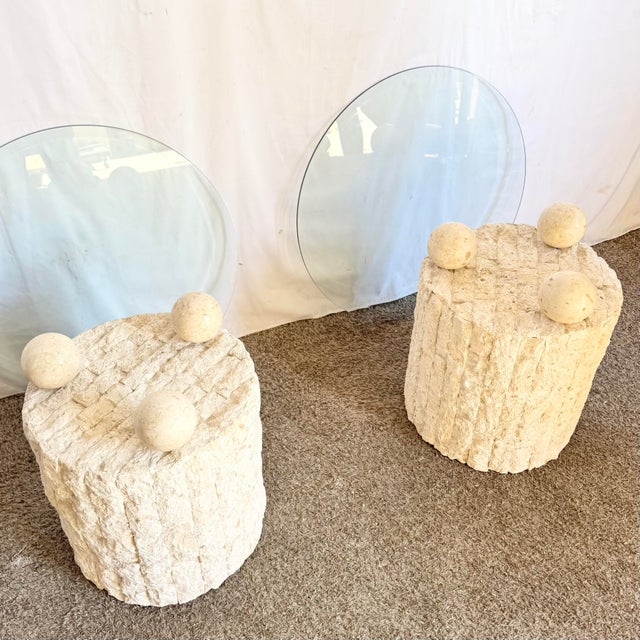 Postmodern Circular Tessellated Stone Glass Top Side Tables - A Pair For Sale In Miami - Image 6 of 10