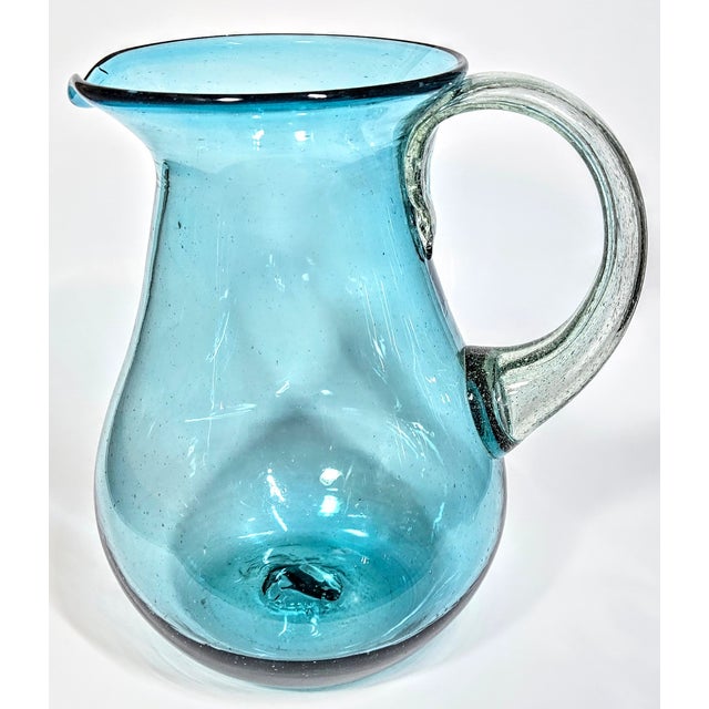 Mediterranean Blue Blown Glass Pitcher For Sale - Image 9 of 11
