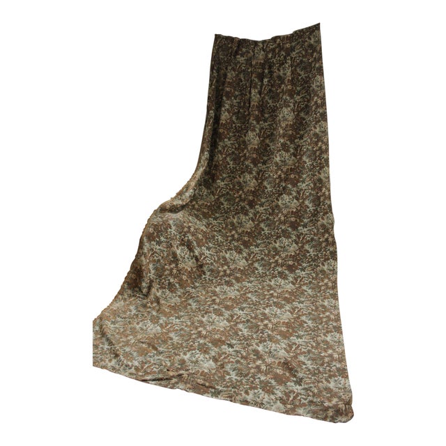 Antique French Large Curtain Panel Drape C1880 Green Grey Brown