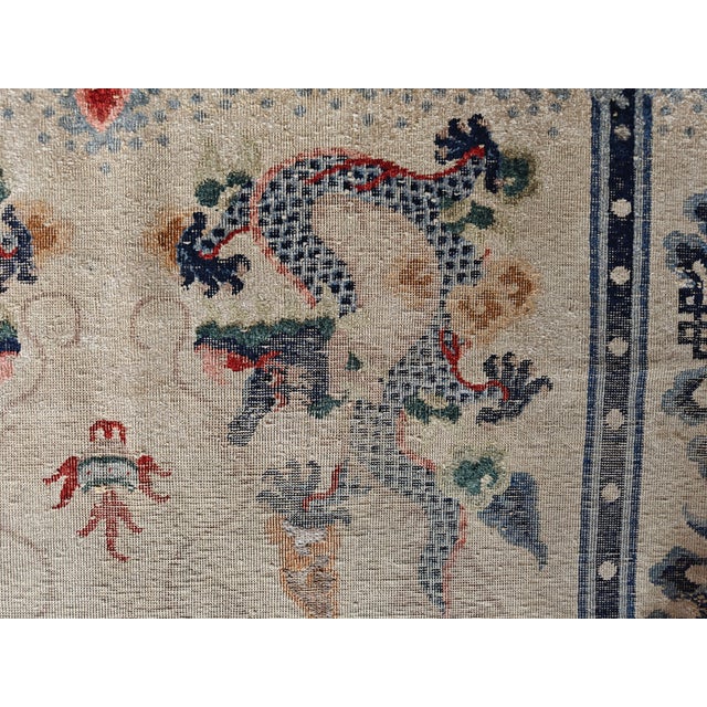 Textile 1920s Ivory Dragon Antique Chinese Silk & Metallic Threads Carpet 4'3" X 6'3" Handknotted Wool Rug For Sale - Image 7 of 14