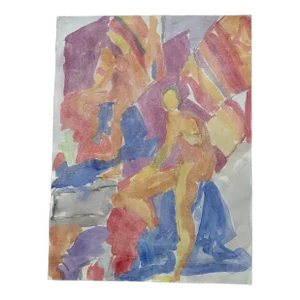 1980’s Vintage Original Abstract Expressionist Double Figure With Sales Watercolor Painting Double Sided