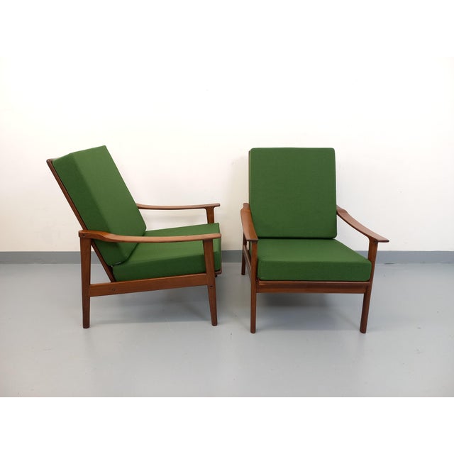 Vintage Scandinavian Chairs in Teak and Green Fabric, 1960s, Set of 2 For Sale - Image 16 of 18