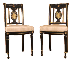 Late 19th Century Pair of Directoire Style Ebonized and Parcel Gilt Side Chairs