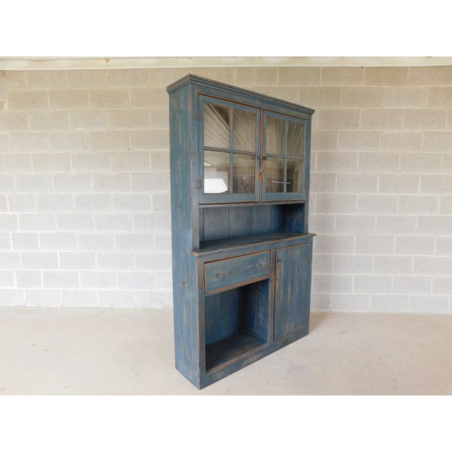 American Primitive Shaker Style Paint Distressed Step Back Cabinet by Ezra G Tiffin Ohio For Sale - Image 3 of 18
