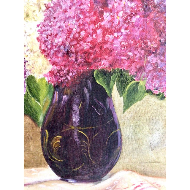 Wood Vintage Original Oil Painting “Lilacs in Vase” in Wood Frame For Sale - Image 7 of 13