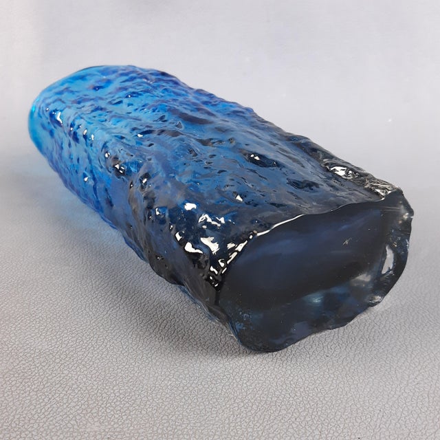 Transparent Blue Bark Design Glass Vase from Kosta, Sweden, 1970 For Sale - Image 9 of 17