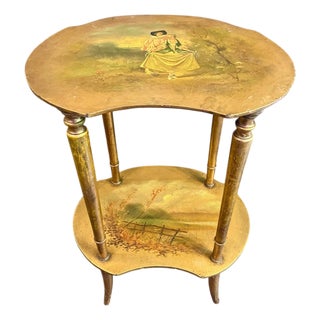 Antique Vernis Martin Kidney Shaped Table-Hand Painted-Gold-2 Tier-19th Century For Sale