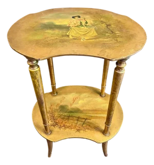 Antique Vernis Martin Kidney Shaped Table-Hand Painted-Gold-2 Tier-19th Century