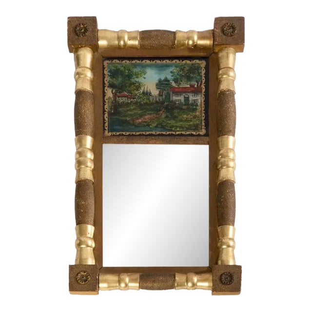 19th Century Federal Split Column Reverse Painted Mirror For Sale