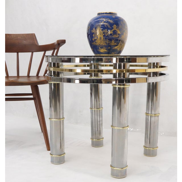Late 20th Century Chrome Brass Smoked Glass Round Side Table Stand For Sale - Image 6 of 10