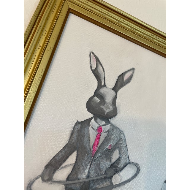 Contemporary Whimsical Original Oil Painting of Two Hula-Hooping Bunnies by Max and Alma For Sale - Image 3 of 5