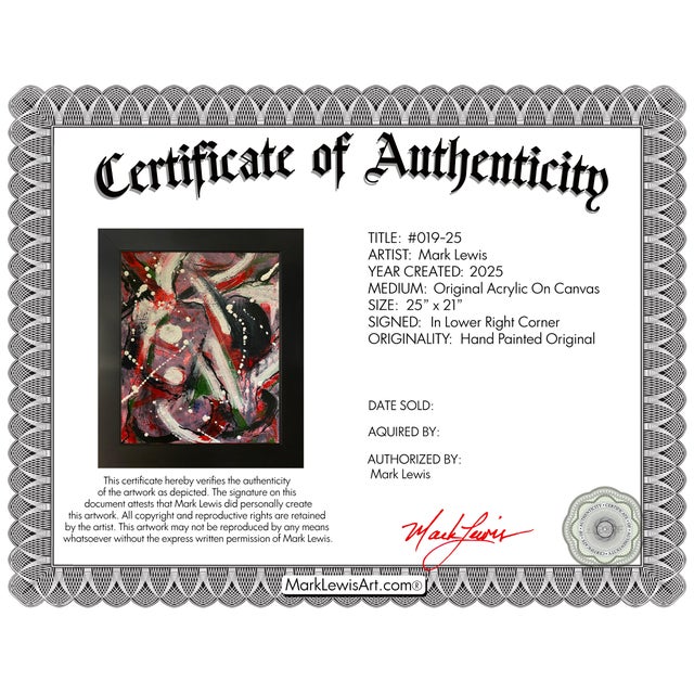 Provenance This original abstract work is offered directly from the private collection of the artist’s family. Mark Lewis...