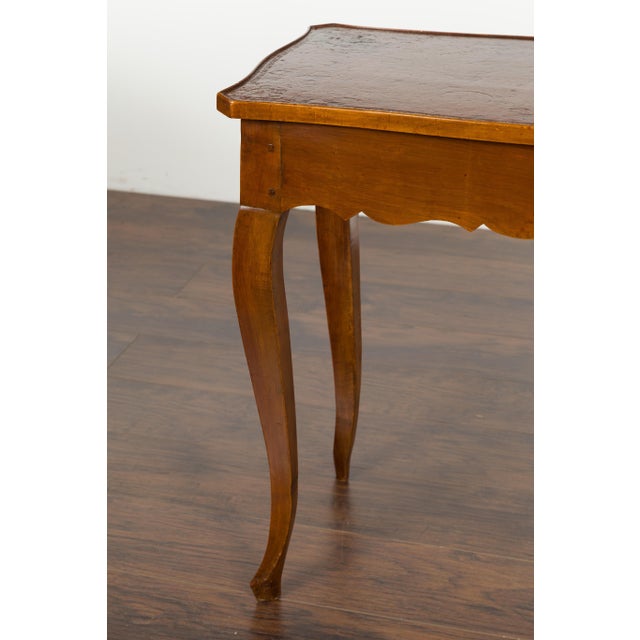 French 19th Century Walnut Side Table with Leather Top and Long Lateral Drawer For Sale - Image 9 of 12