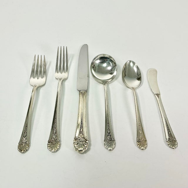 Silver 1935 Vintage Hollywood Regency Neoclassical Royal Windsor Sterling Silver Flatware - Set of 71. For Sale - Image 8 of 18