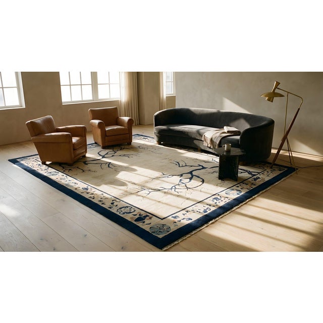Ivory Special Ivory Background Color Asymmetric Pattern Antique Chinese Peking Rug For Sale - Image 8 of 10
