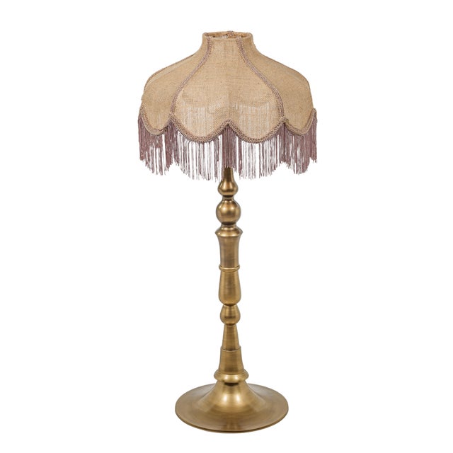 Boho Chic Buchanan Jute Fringed Scalloped Table Lamp, Natural/Light Pink For Sale - Image 3 of 6